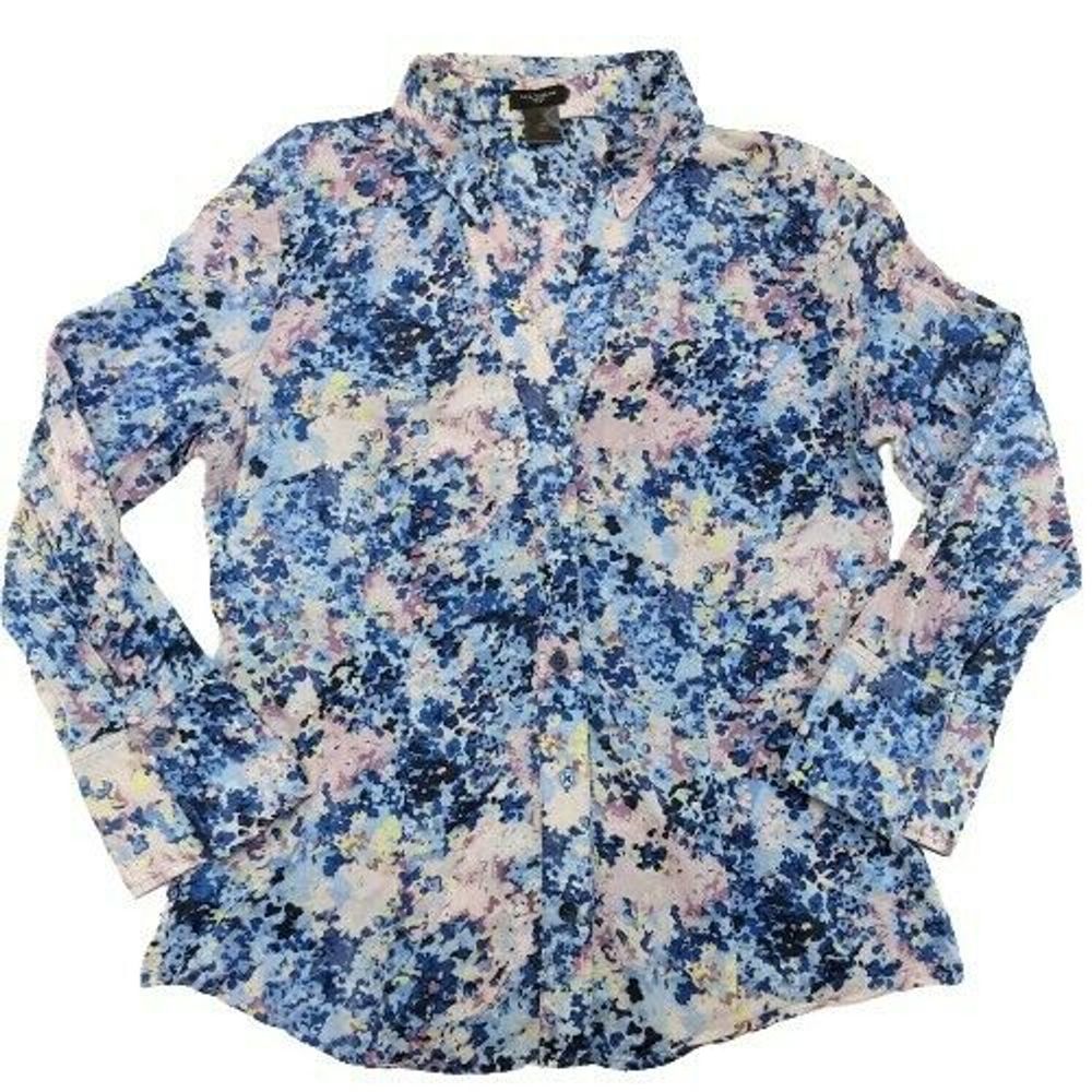 Ann Taylor Blouse Button Front Shirt Blue Purple